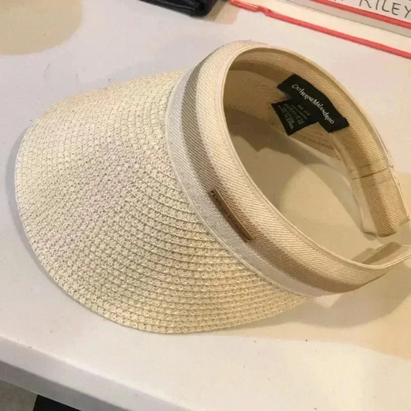 Catherine Malandrino Cream/Tan Sun Visor 100% Paper with Monogram Signature-OS - Picture 5 of 12